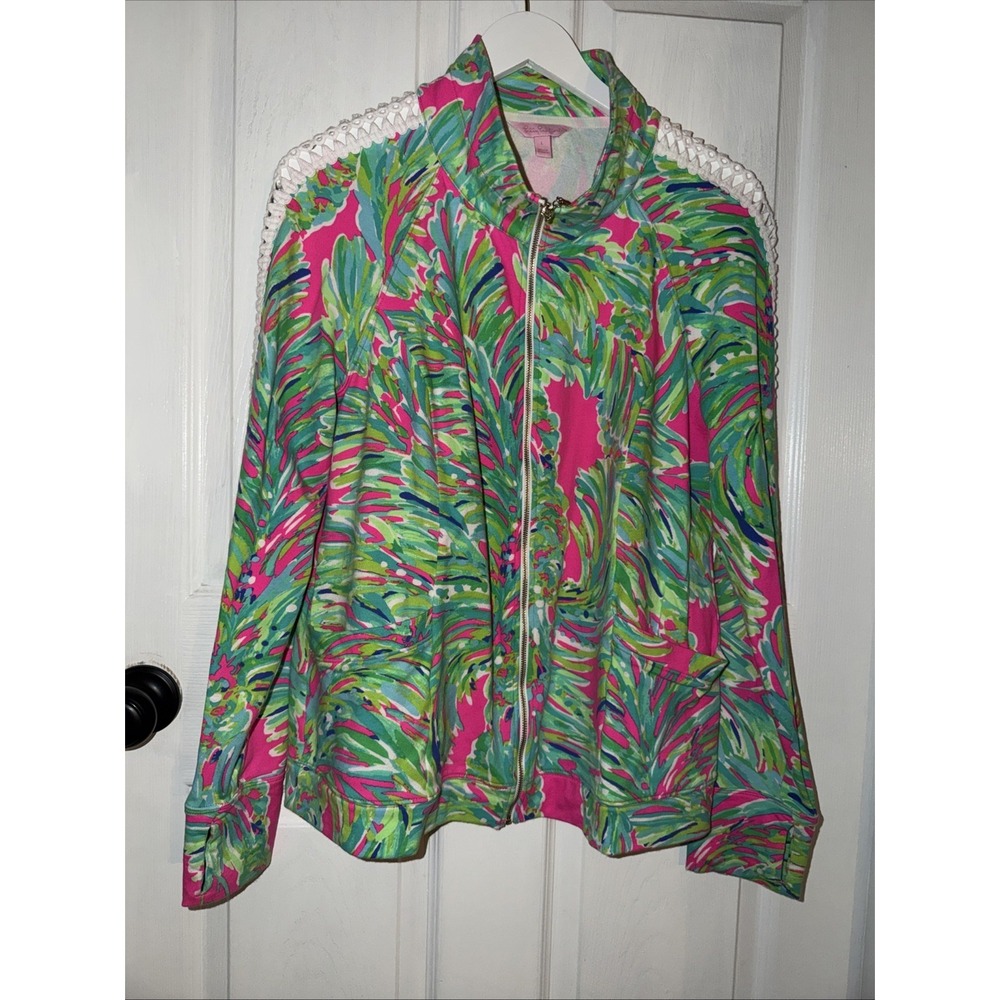 Lilly Pulitzer Brigantine Full Zip Up Jacket Raz Berry Shady Lady Sz Large L